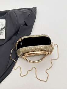 Women's Rhinestone Rounded Rectangular Evening Clutch, Front Curved Oval Handle Handbag, Fashion Crossbody Bag, Suitable For Wedding, Ball, Valentine's Day Party - Gold - View 8