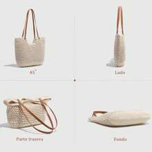 Women's Woven Tote Bag, Lightweight Crochet Beach Bag, Elegant Bohemian Handbag, Large Boho Summer Casual Shoulder Bag, Travel Bag With Zipper, For Vacation, Beach And - 卡其色 - 查看 7