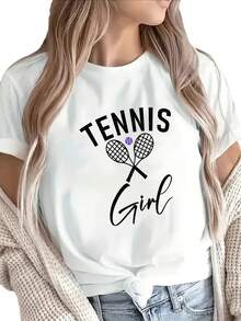 Blusas bonitas Camiseta Mujer Estampado Deporte Tenis Verano Algodón Cuello Redondo Manga Corta Estilo Casual Blusas para dama casuales - Blanco - Ver 1