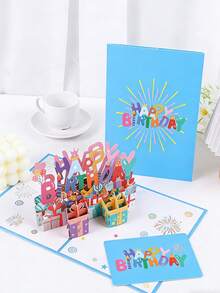 1pc 3D Pop-Up Birthday Greeting Card, Party Gift For Kids, 3D Birthday Letter, 3D Gift Box, 3D Butterfly, Flower Blessing Card With Envelope, Birthday Card, Suitable For Birthday Gift - Greeting Cards - View 1