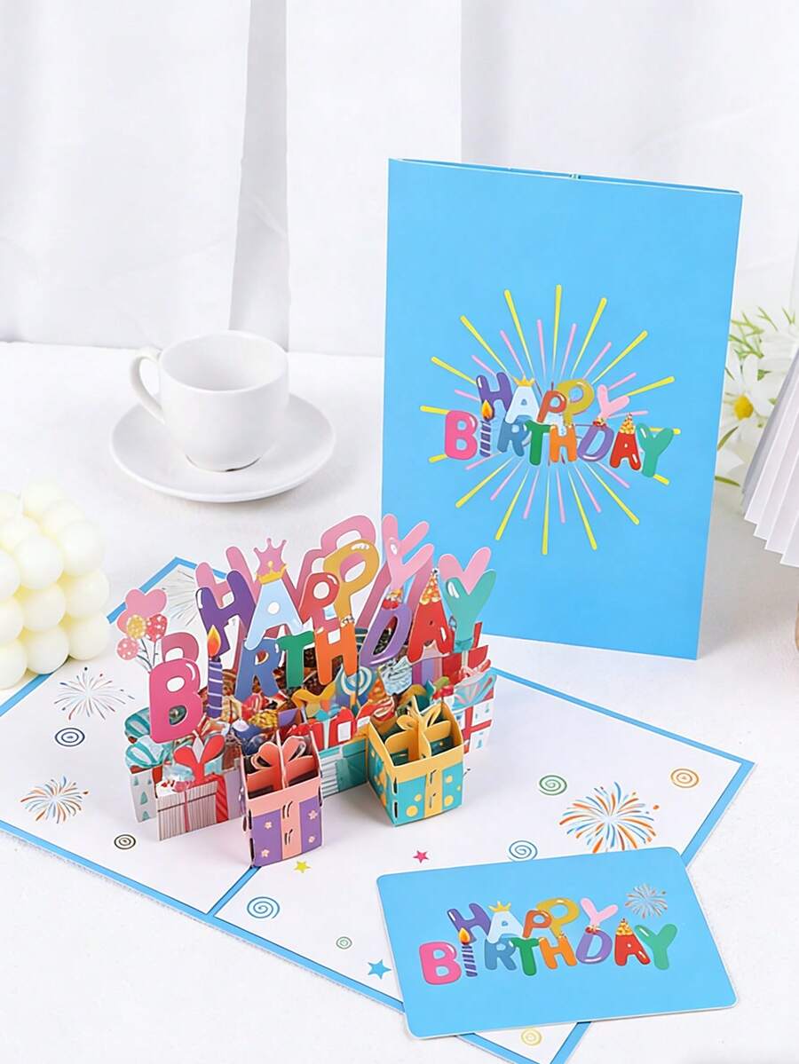 1pc 3D Pop-Up Birthday Greeting Card, Party Gift For Kids, 3D Birthday Letter, 3D Gift Box, 3D Butterfly, Flower Blessing Card With Envelope, Birthday Card, Suitable For Birthday Gift - Greeting Cards - View 1