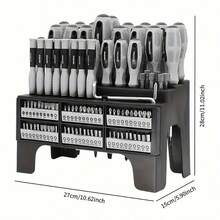 Juego de 100 Destornilladores Magnéticos con Soporte de Plástico, Incluye Destornilladores de Paleta//Torx de Precisión, Mangos Antideslizantes de Goma, Destornilladores Multiusos, Mejor Regalo de Herramientas para Hombres (Gris) - 100 piezas grises - Ver 2