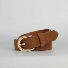 1 pieza Cinturón casual de PU marrón vintage para mujer, con hebilla de metal bronce antiguo, adecuado para jeans, pantalones de verano, escuela de otoño, otoño, Halloween - Camel - Ver 8