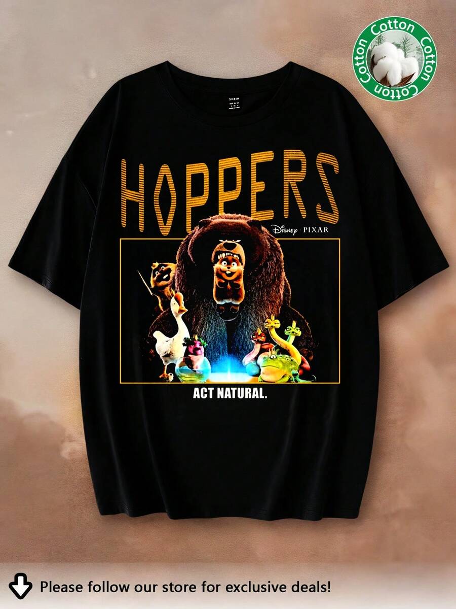 T-shirt oversize à l'effigie des personnages de Hoppers, T-shirt de film d'animation, T-shirt de voyage, T-shirt cadeau sur le thème du monde, T-shirt pour enfants - Noir - Voir 1
