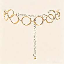 1pc Punk Style Gold Round Ring Chain Waist Belt, Adjustable Geometric Metal Waist Chain, Y2K Aesthetic Women Body Chain, Suitable For Nightclub And Streetwear - A Gold - View 11