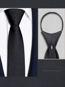 1 pezzo Cravatta grigia opaca a righe con texture, accessorio versatile per abito da sposo, banchetto e pendolarismo - Multicolore senza stampa - Visualizzare 5