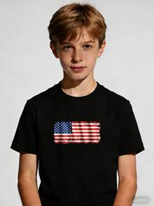 Vintage American Flag Pattern With Distressed Effect, Illustration Of The Patriotic American Flag, Flag Material With Distressed Effect, High Sublimation Design - 黑色 - 查看 1