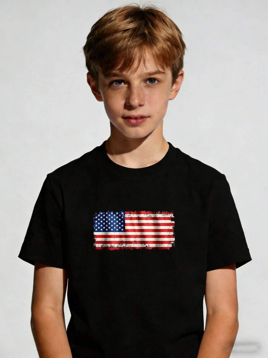 Vintage American Flag Pattern With Distressed Effect, Illustration Of The Patriotic American Flag, Flag Material With Distressed Effect, High Sublimation Design - 黑色 - 查看 1