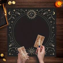 1pc Sun & Moon Altar Cloth Tarot Table Cloth Geometric Star Starry Sky Constellation Divination Cloth Witchcraft Astrology Decor - Black - View 7
