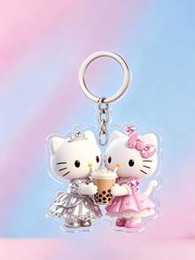 2 Pcs Multi-Function Decorative Pendant, Unisex Keychain With Shiny Cat Cute Cartoon Pattern, Backpack Accessory, Fun Pendant - Multicolor - View 5