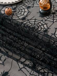 Halloween Black Lace Spider Web Tablecloth, Party Dining Table Decor Hollow Spider Tablecloth, Halloween Party Dining Table Arrangement Decoration Table Runner, Holiday Gathering Dining Table Atmosphere Decoration Supplies, Halloween Home Fireplace Mantel Decoration - Multiple Styles - View 6