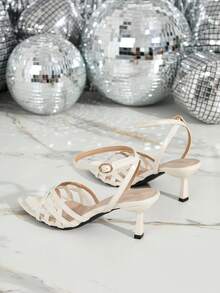 Pointed Toe Fashion Elegant Y2K Beach Buckle Cross Strap Party Versatile Women's High Heel Sandals - White - View 6