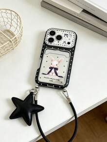 Sweet Style Star Rabbit Floral Phone Case Mirror Rabbit Card Slot Lanyard Anti-Drop Shell + Star Pendant Phone Case Compatible With Apple 13 14 15 15PRO 15PLUS 15PROMAX 16 16Pro 16Plus 16Promax IPhone17 IPhone17PRO IPhone17PROmax 18 18PRO 18PROMAX - Black - View 5