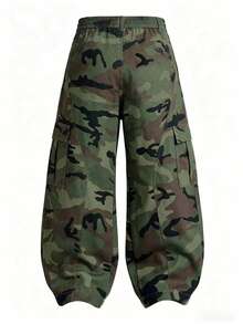 Women's Spring/Autumn Casual Fashion Straight Leg Outdoor Camouflage Cargo Pants Vacation Style - Army Green - View 3