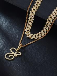 Fashion Minimalist Cursive Initial Pendant A-Z Necklace Layered Chain Twisted Chain Punk Rock Rapper Hip Hop Chain, Birthday Gift For Friends And Besties, Party Gift - Hip Hop Letter Necklace - View 23