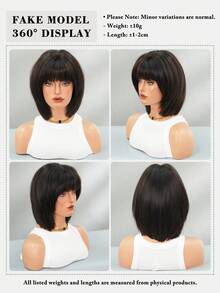 7JHH WIGS 深棕色短波波頭女用假髮,附瀏海,12英吋直髮合成纖維,免膠水耐熱纖維,逼真輕盈,適合日常與派對穿戴 - 深棕色 - 查看 6
