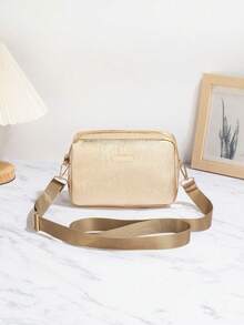 Nuevo bolso bandolera acolchado dorado, mini bolso de hombro a la moda, cartera cuadrada con cremallera para mujer, bolso de mano dorado para la noche, bolso para cámara para estudiantes, pe - Oro 2 - Ver 2