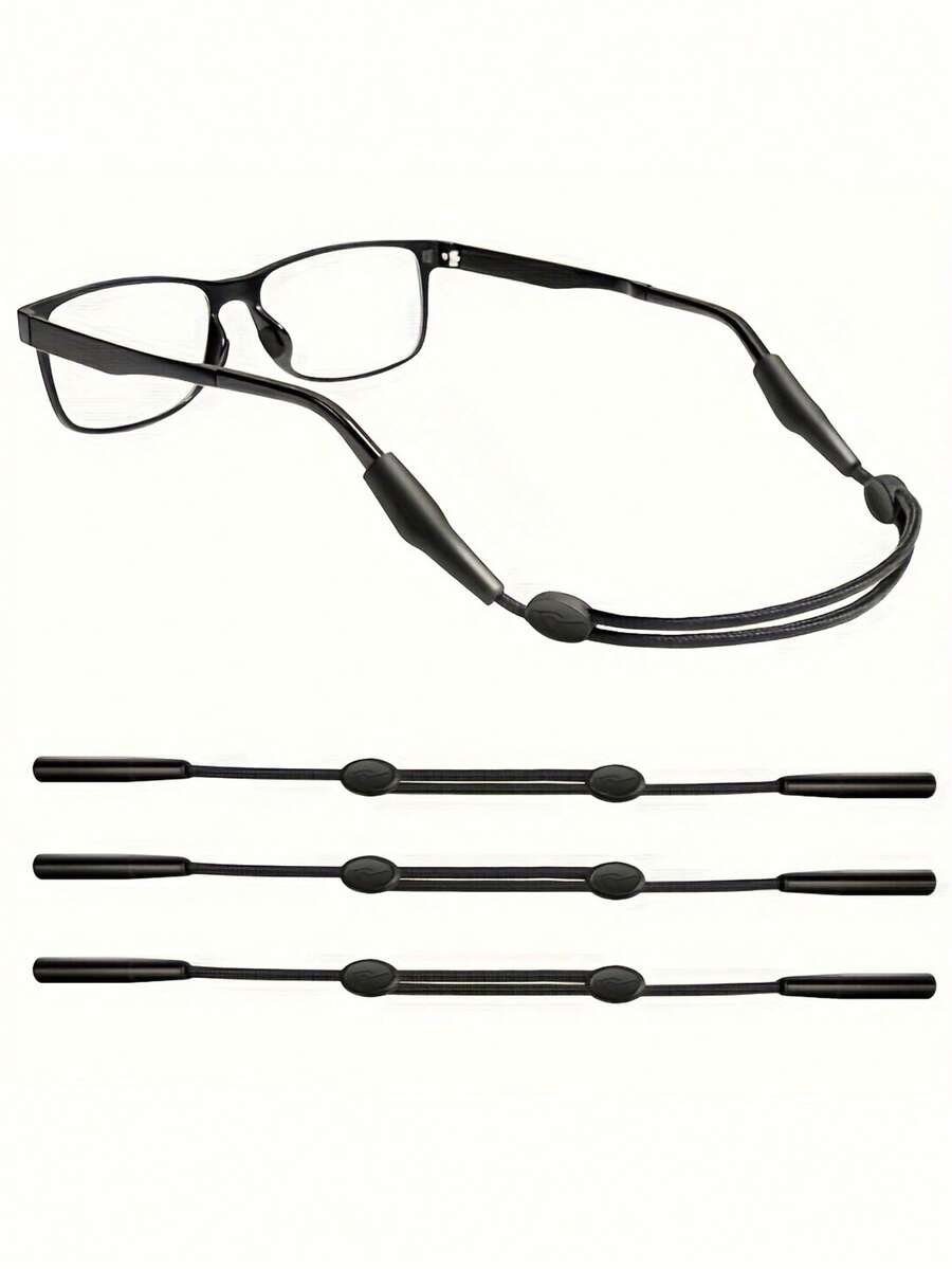 3pcs/Set Sports Glasses Lanyard, Adjustable Glasses Strap Holder, Unisex (Black)