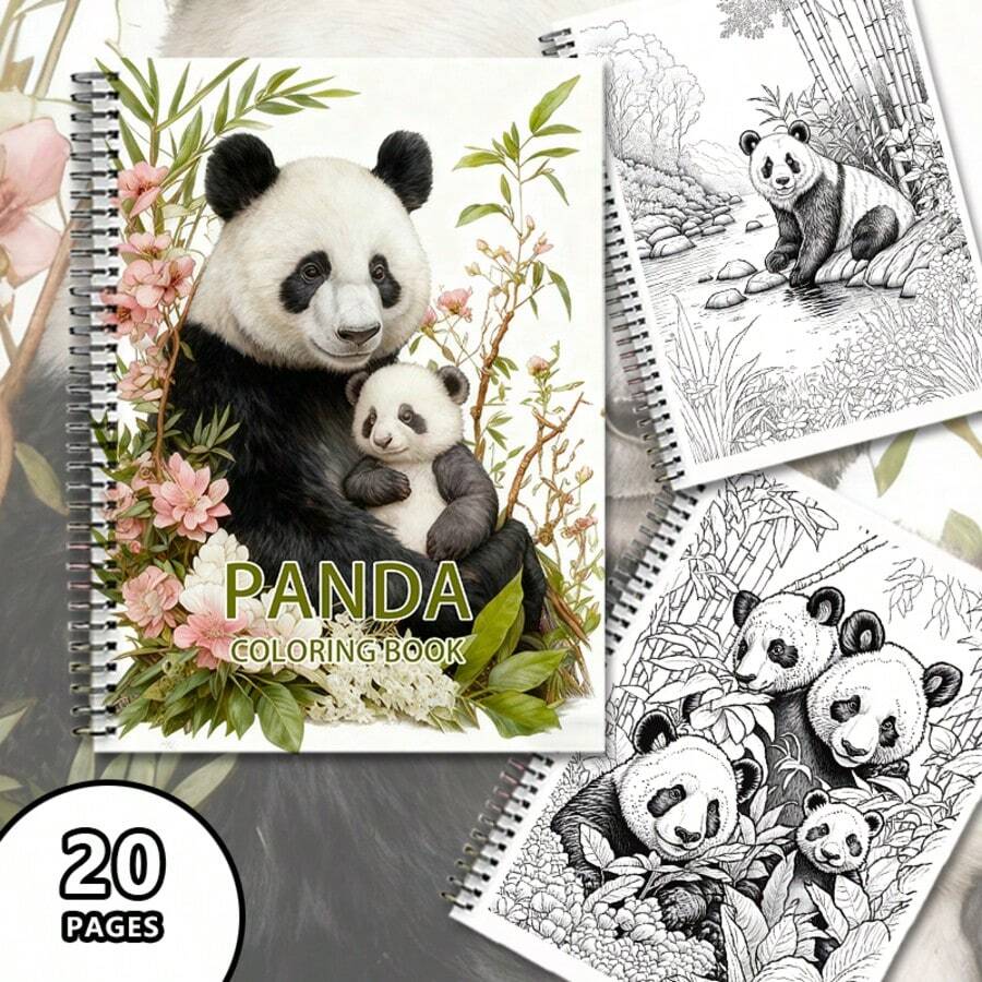 成人版熊貓塗色書 療癒風 國寶可愛寵物主題 厚頁插畫本 20頁 高品質紙張 動物塗色書 創意紓壓禮物 - A4 - 查看 1