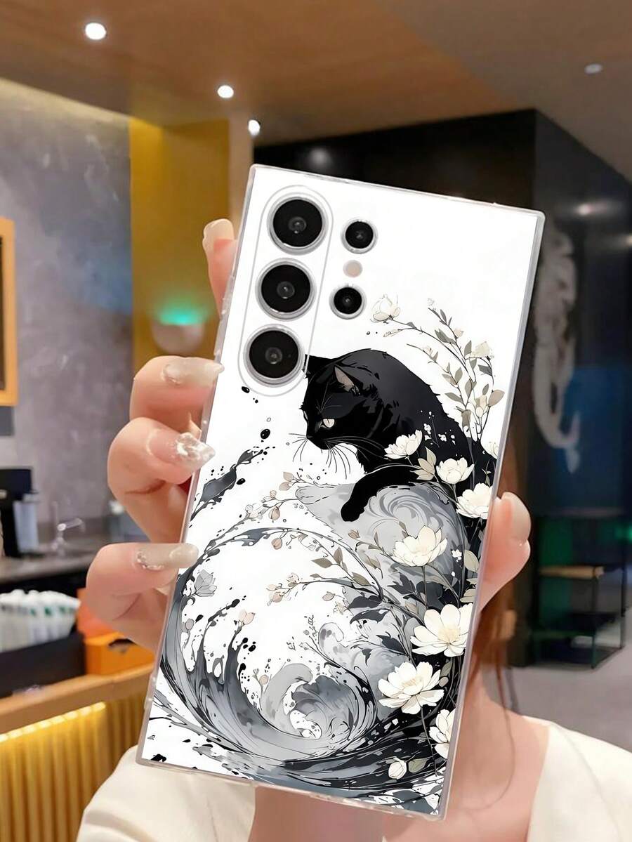 1件時尚黑貓與花卉圖案軟手機殼保護套,適用於 Honor Galaxy A04e/12/A13/A14/A34/A50/A52/A53/A54/S21/S22/S23/S24/S25/S25Ultra/S25FE/S26/S26 PLUS/S26 ULTRA/S26 EDGE/ 6A/7A/8A/ 12T/13T/15T/15 TPRO - 無色 - 查看 1
