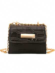 Bolso bandolera mini texturizado de verano 2025, bolso cuadrado versátil de moda con correa de cadena - Negro - Ver 13