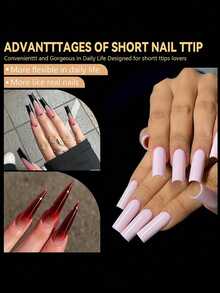 240pcs Transparent Natural Carved Pointed/Coffin/Almond/Square Full Cover Fake Nails, Women Girls Home Use Nail Salon Extension DIY Nail Art Supplies - Clear - View 4