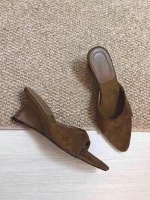 Women's Pointed Toe Wedge Slippers Sandals New Summer Slide Sandals Niche Design High Heel Shoes - Brown - View 8