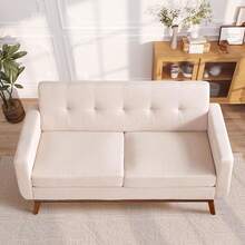 Kingfun - Sofá de dos plazas de 165.6 cm de ancho, decoración moderna de mediados de siglo, sofás para sala de estar, muebles tapizados con botones, fácil de instalar, sofá pequeño para dormitorio - Beige 2.0 - Ver 6