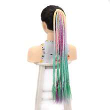 風レーザー金糸入りドレッドポニーテールウィッグ、女性用化繊ヘアバンドウィッグ、グラデーションカラーの12本の小さな三つ編み - FQMW-N2 - チェックする 4