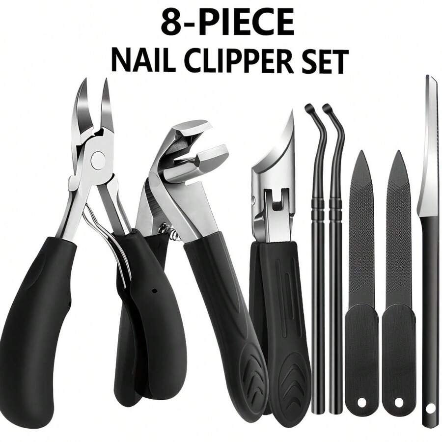 8pcs Heavy-Duty Professional Complete Pedicure And Manicure Set - Stainless Steel Nail Care Tools, Including Nail Clippers, Cuticle Pushers/Removers, Dead Skin Removers - Multicolor - View 1