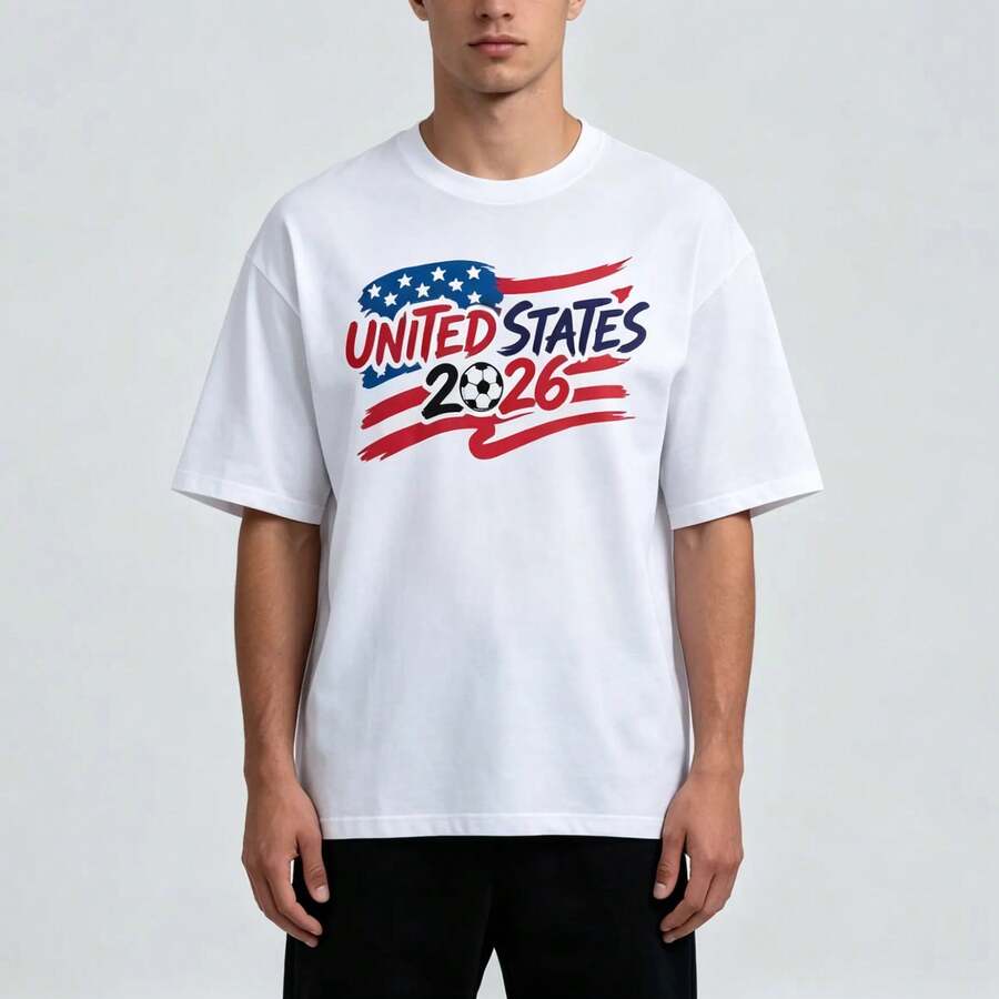 amiseta de Fútbol, Diseño Gráfico de Balón en Negritas, Ropa Casual Urbana para Verdaderos Aficionados al Fútbol, Camiseta Casual de Manga Corta para Hombre, Camiseta Estampada 100% Algodón. - Blanco - Ver 1