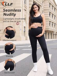 LLF Maternity Seamless Nursing Bra With Detachable Cups + Leggings Sports Set, High Support Shoulder Strap Design . Sewn-In Removable Padding . Women's High Support Style (Suitable For Training/Yoga/Running/Gym/Daily Wear) - Black - View 1