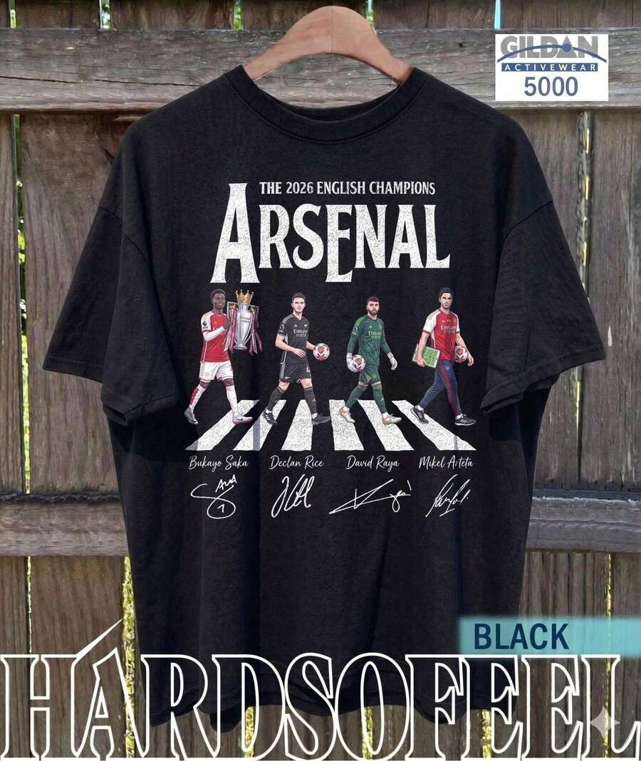 2026 Champions Jersey, Abbey Road Style Football Print Jersey Featuring Bukayo Saka, Declan Rice, Mikel Arteta, And David Raya, Gift For Football Fans, Women's Jerseys - 黑色 - 查看 1