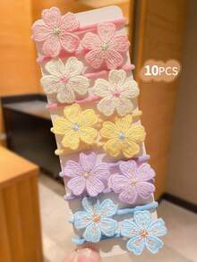 10pcs Girls Colorful Fabric Flower Hair Scrunchies, Pink Yellow Purple Blue Dopamine Color Floral Hairbands, Exquisite Floral Pattern Headbands, Cute Multi-Functional Hair Accessories, Suitable For Girls Daily Wear And Party, Perfect Gift - Multicolor - View 7