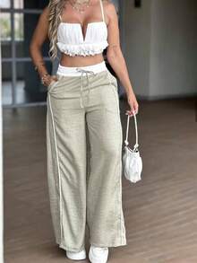Colorblock High Waist Wide Leg Pants, European And American Plus Size Loose Casual Pants, Spring Summer Versatile Slimming Straight Leg Wide Leg Pants - Mint Green - View 3