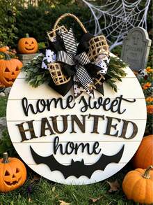 3D Halloween Door Hangings, Sweet Haunted House Signs, Bat Front Door Decorations, Halloween Wreaths, Porch Decorations, Halloween Signs, Bat-Themed Gifts - Bat Wreath - View 3