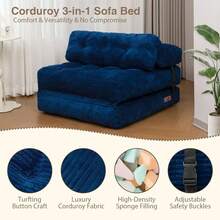 TFK - Sofá cama plegable con almohada, sofá cama convertible perezoso con espuma de apoyo de alta densidad, silla plegable para espacios pequeños, sala de estar, recámara, rosa - Azul marino - Ver 5