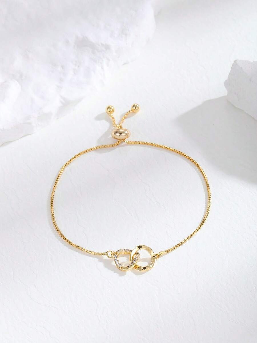 pieza de pulsera minimalista, elegante y versátil con circonitaúbica brillante, cadena giratoria de dobleírculo, regalo de moda para mujeres, chicas, fiestas, graduaciones, novias, - Oro amarillo - Ver 1