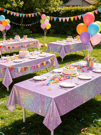1pc Multi-Size Macaron Light Purple Laser Glitter Party Decoration Tablecloth, Mermaid Theme Birthday Party Dining Table Decoration PE Tablecloth, Laser Colorful Design Party Dining Table Decoration Supplies, Gender Reveal Party Decoration, Holiday Dining Table Decoration Tablecloth, Wedding Dining Table Decoration, Birthday Party Table Cover, Wedding Decoration, Bridal Shower, Anniversary, Baby Shower Decoration, Kitchen Decoration, Room Decoration, Home Decoration, Birthday Gift
