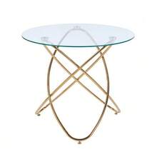 Dining Table With Gold Metal Legs And Tempered Glass Top, Modern And Space-Saving Kitchen Table For Living Room, Gold Metal Legs - 銀色 - 查看 1