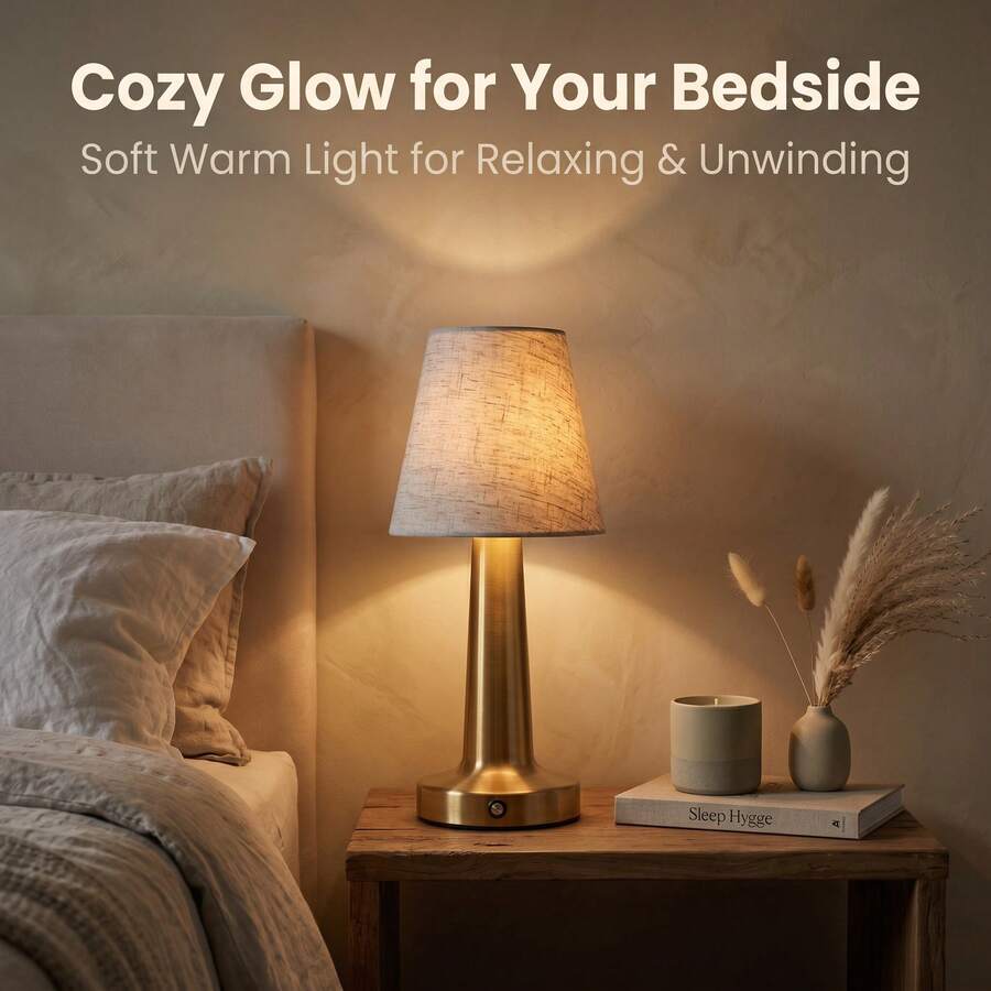 LED Wireless Portable Fabric Shade Table Lamp, USB Rechargeable, 3-Color Light Switching, Eye-Protection Soft Light, Linen Fabric Shade/Metal Base Design - Luxury Texture, Modern Home Decor Versatile Soft Furnishing, Suitable For Home Living Room, Bedroom, Desk, Bedside Lighting Decoration