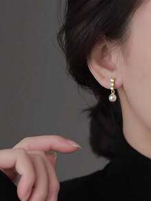 BALMORA 1 Pair High-End Elegant S925 Sterling Silver Pearl & Zirconia Shell Earrings, Women's Gift - Gold - View 5