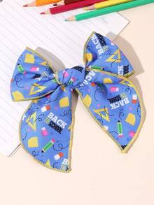 1pc Back To School Blue Hair Bow Clip,Stationery Pattern Hair Clip,Casual Fabric Hair Pin,Opening Ceremony/First Day Of School Hair Accessory,Teenager - Multicolor - View 4