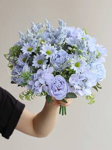 1 pieza Ramo artificial de peonía e hortensia, material para ramo de novia, decoración para el hogar, restaurante, jarrón, decoración de boda, decoración de pared de fondo, decoración de coche con flores, material para corona DIY, entrada, material floral, regalo del Día de San Valentín, decoración de otoño - Azul - Ver 4