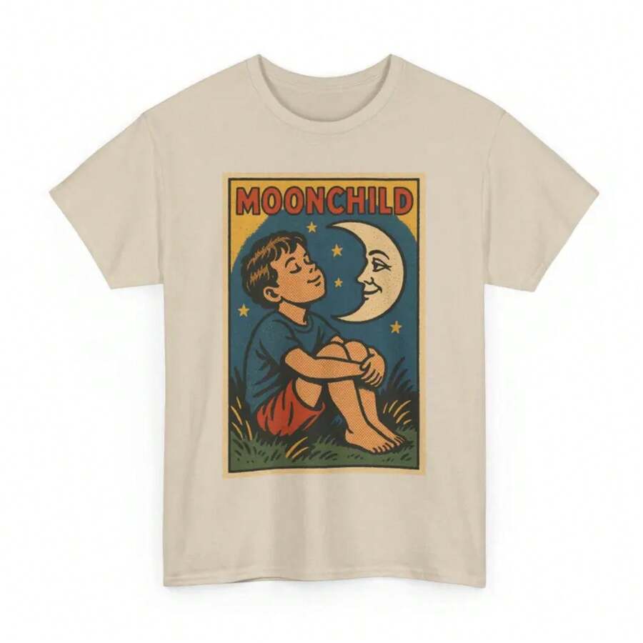 Moonchild T-Shirt: Retro Comic Cosmic Soul Tee, Astrology Gift - Unisex Women & Men's Daily Wear - Cute White Summer T-Shirt, Casual Wear, Comfortable T-Shirts - 杏色 - 查看 1