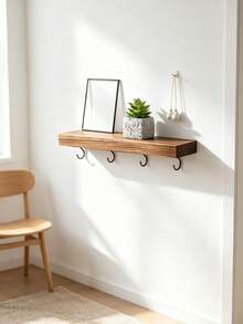 Rural Style Wooden Key Hook | Small Wall Mounted Floating Shelf | Simple Household Storage Rack, Room Decor,Bedroom Decor With Universal Home Decor - View 5