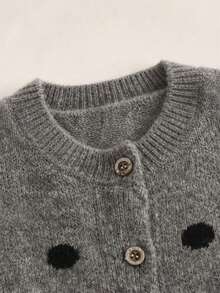 Women's Round Neck Polka Dot Knit Cardigan, Comfortable Button Sweater, Suitable For Autumn/Winter Thanksgiving, Halloween, Christmas Outfits - Grey - View 8