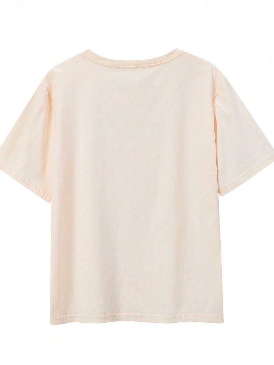 Short-Sleeve T-Shirt With Round Neck And Lemon And Letter Print - Soft, Breathable, Micro-Elastic, Casual Top For Summer And Spring - Yellow - View 1