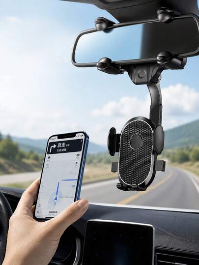 Nuevo Soporte de Teléfono con Navegación por Gravedad para Espejo Retrovisor del Coche - Soporte Universal para Espejo Retrovisor del Coche, Rotación de 360°, Operación con Una Sola Mano, Compatible con Teléfonos de 4.0"-7.0", Soporte de Navegación sin Obstrucción con Bloqueo por Gravedad