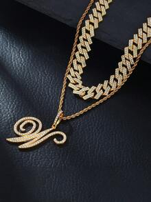 Fashion Minimalist Cursive Initial Pendant A-Z Necklace Layered Chain Twisted Chain Punk Rock Rapper Hip Hop Chain, Birthday Gift For Friends And Besties, Party Gift - Hip Hop Letter Necklace - View 49